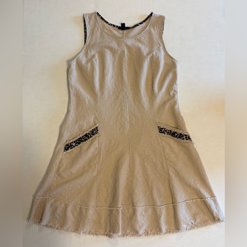 Roz & Ali linen combination tan sleeveless dress size 14